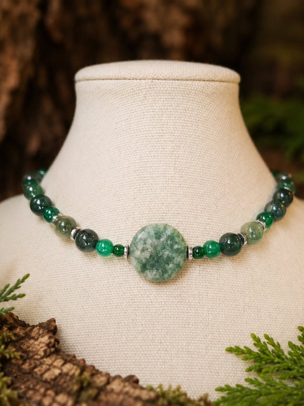 Earthy Multi-Stone Beaded Adjustable Choker - Serpentine, Jade, Jasper & Agate